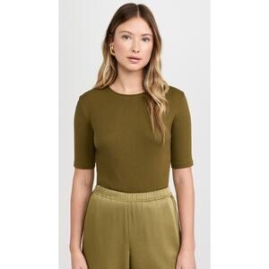 Vince Rib Elbow Sleeve Crew Tee Laurel Khaki Green Medium